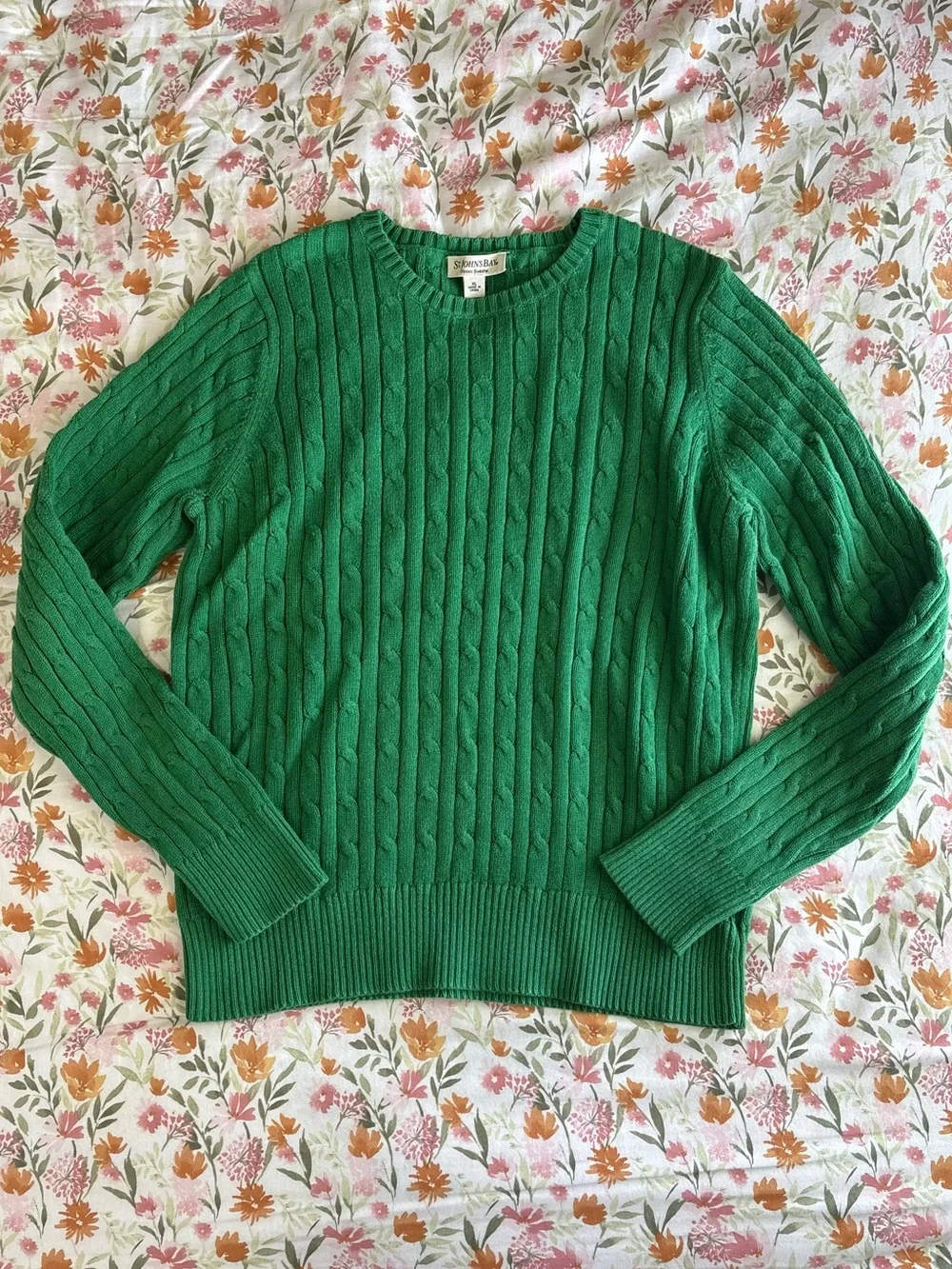 St. John’s Bay Green Long Sleeve Cable Knit Sweater Size XL Fall Winter Layering